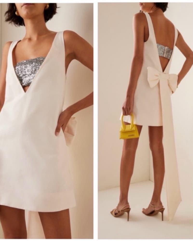 Staud White Sequin Bow Mini Dress - Image 2