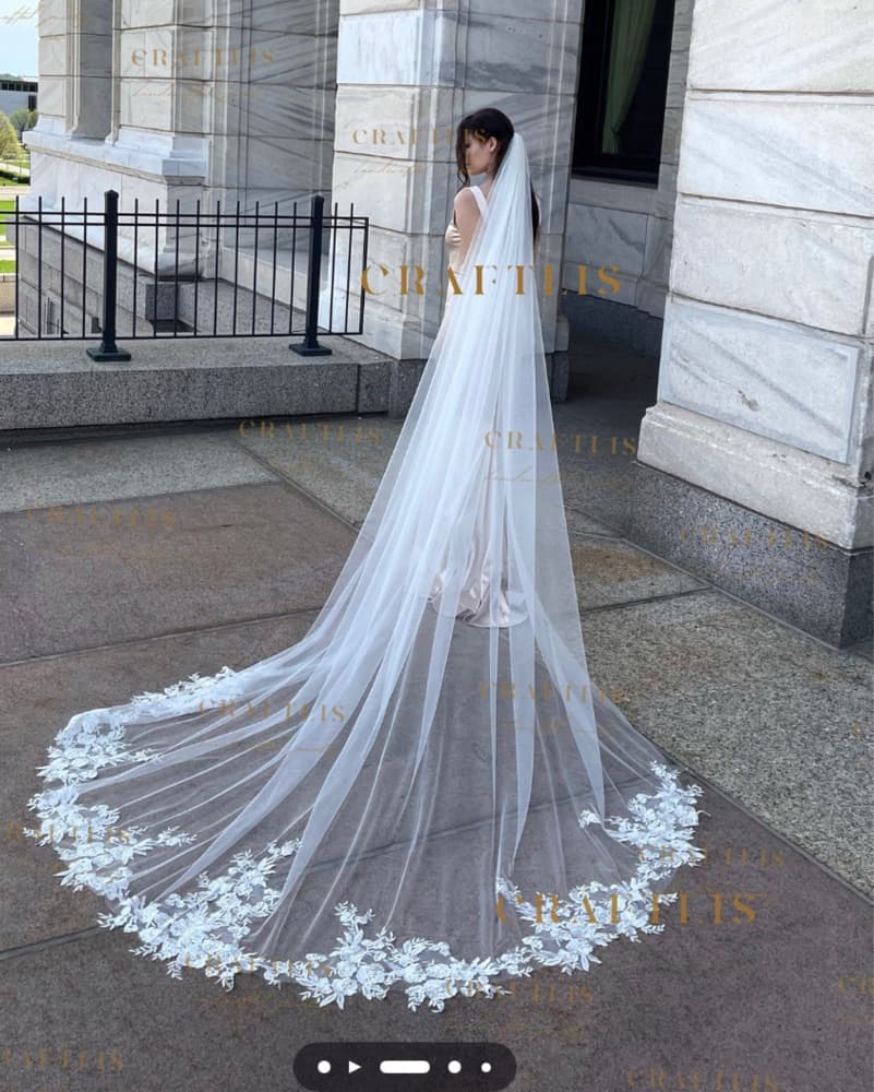 White Floral Chapel Veil  - Image 1