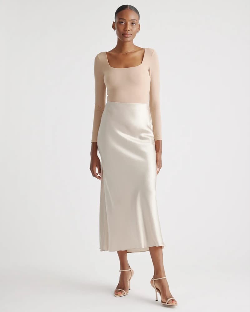 Quince Cream Silk Maxi / Midi Skirt - Image 5