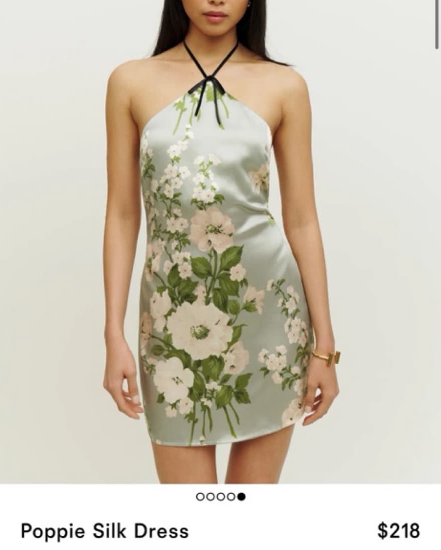 Green Floral Silk Halter Dress - Image 1