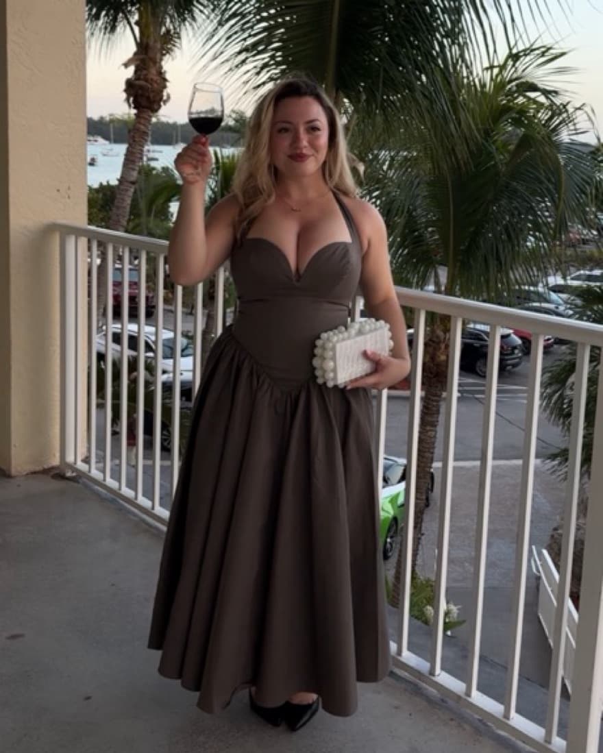 Elegant Gray Halter Midi Dress - Image 1