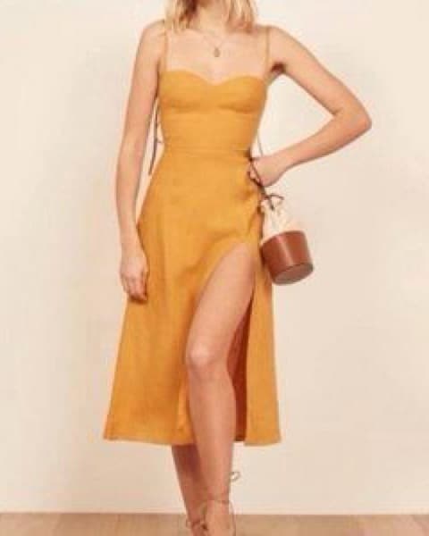 Reformation Nebraska Gold Linen Dress - Image 1