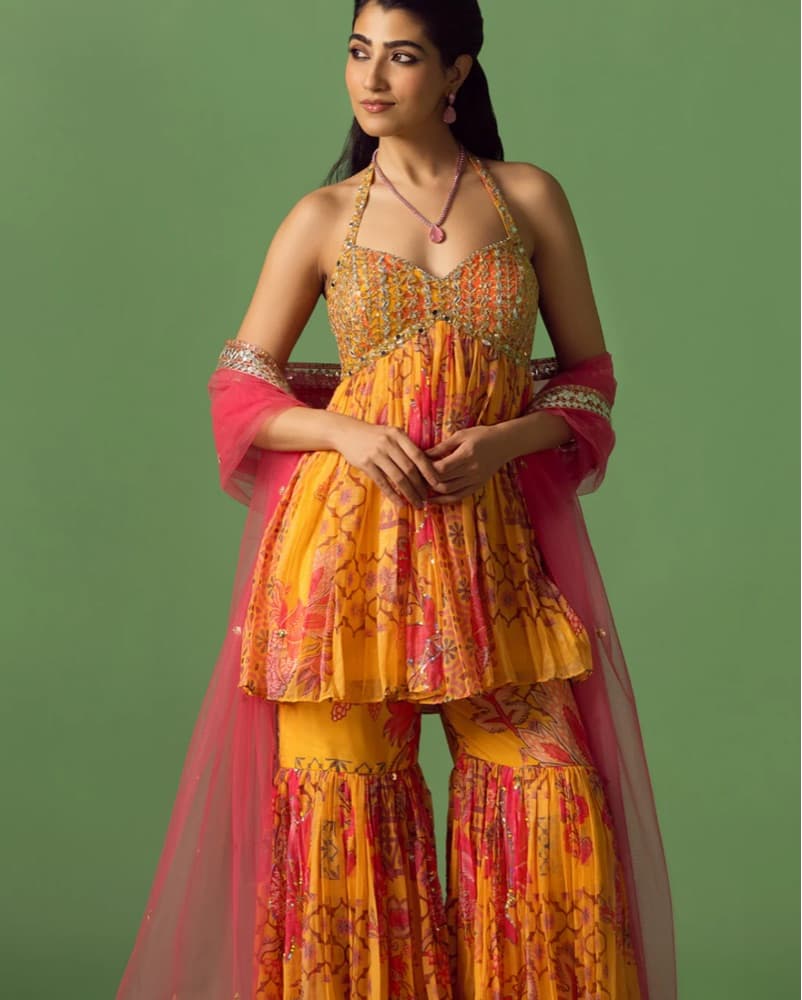 Mustard Yellow & Pink Gharara - Image 1