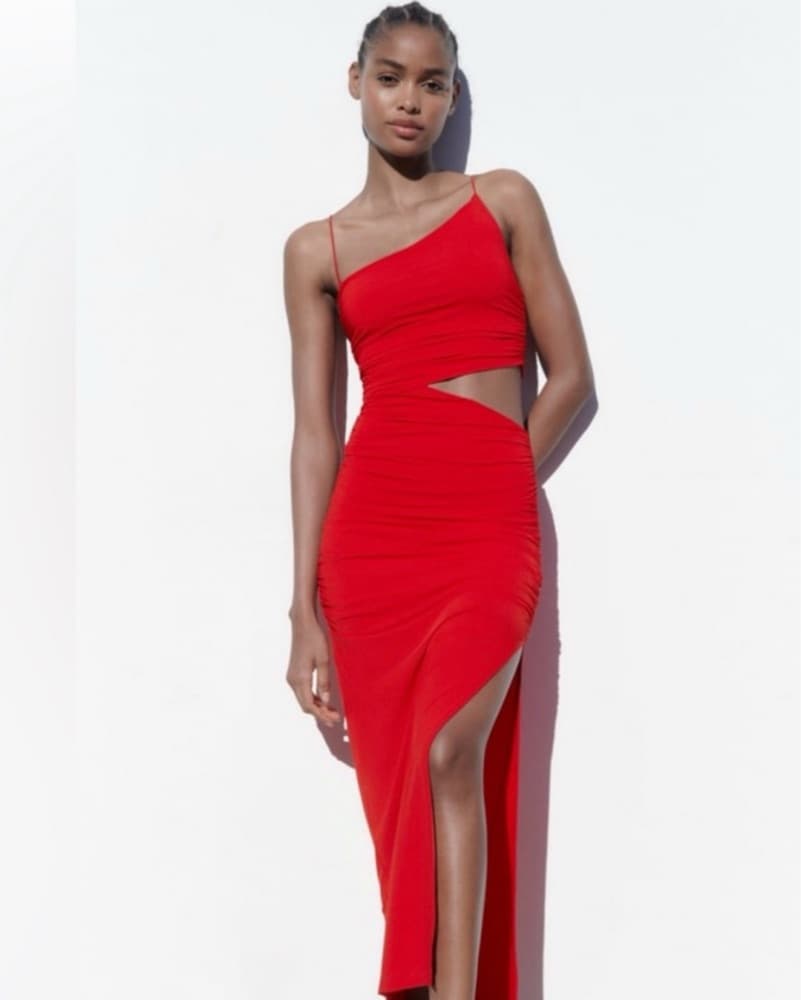 Red Cut Out Fitted Midi Dress - Image 1