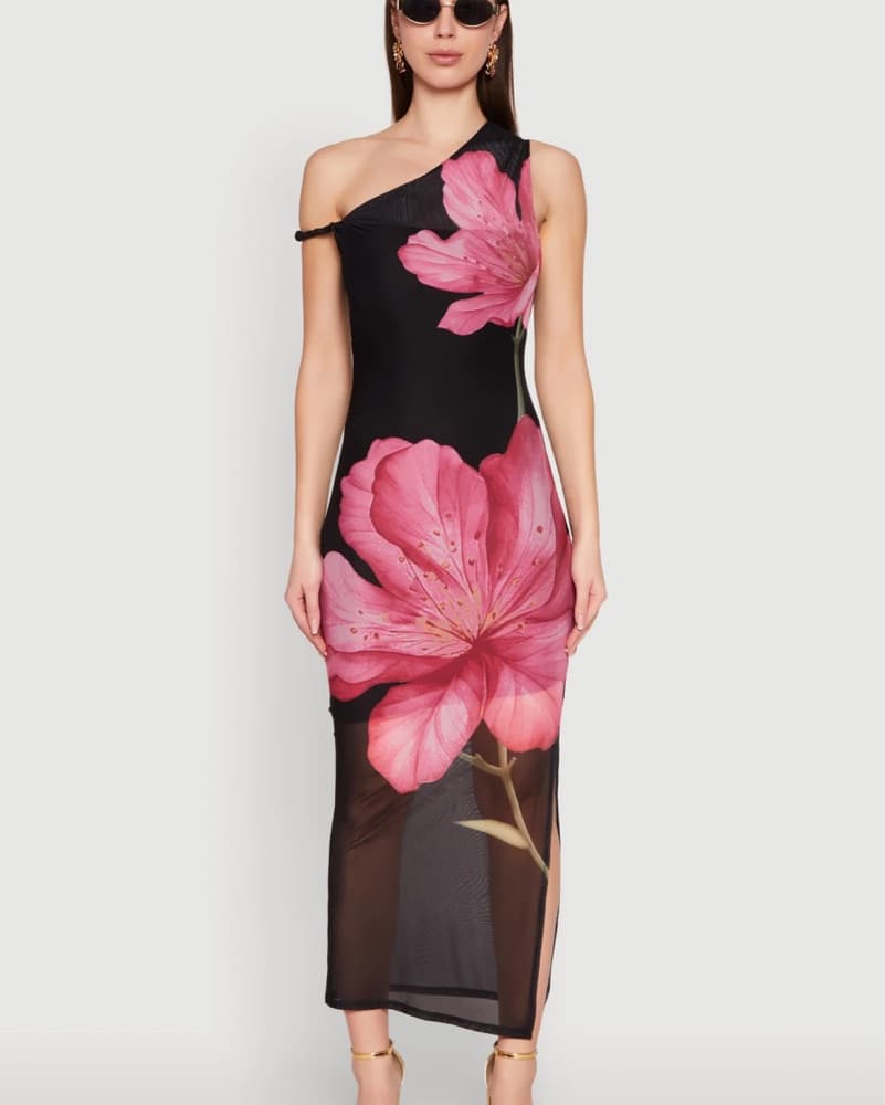 Floral Mesh Midi Dres - Image 1