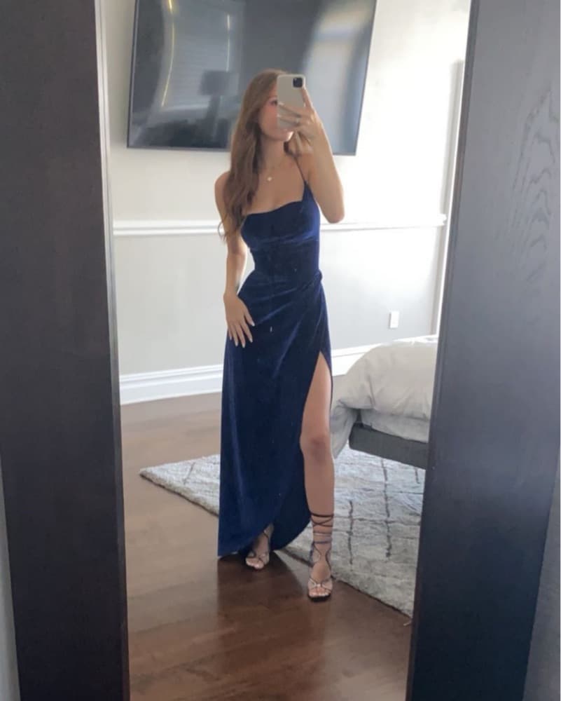 Navy Velvet Maxi Dress Lucy In The Sky - Image 1