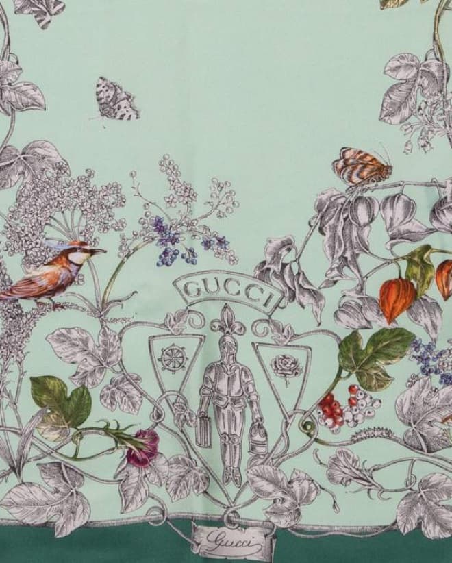 Gucci Green Floral Printed Silk Scarf - Image 3