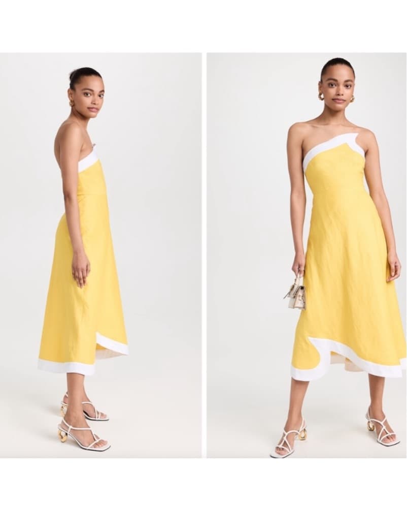 STAUD yellow Linen  Midi Dress - Image 2
