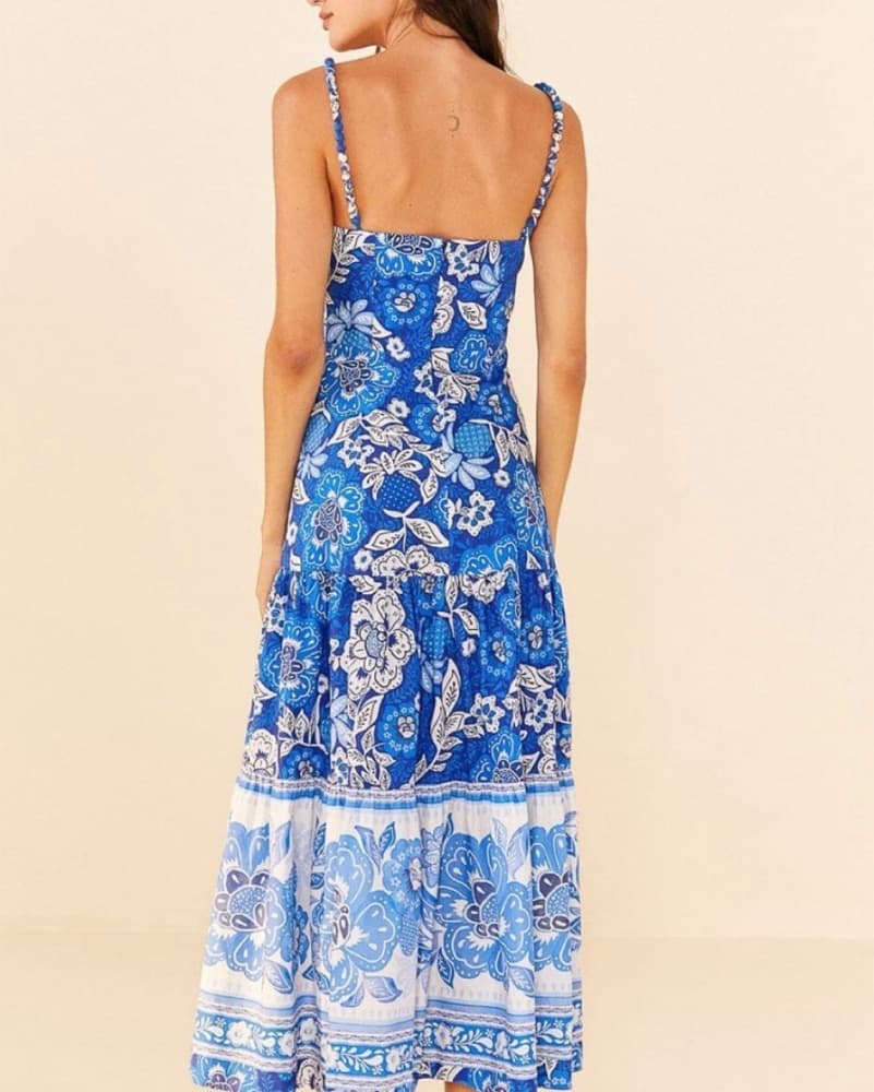 Farm Rio Blue Floral Maxi Dress - Image 3