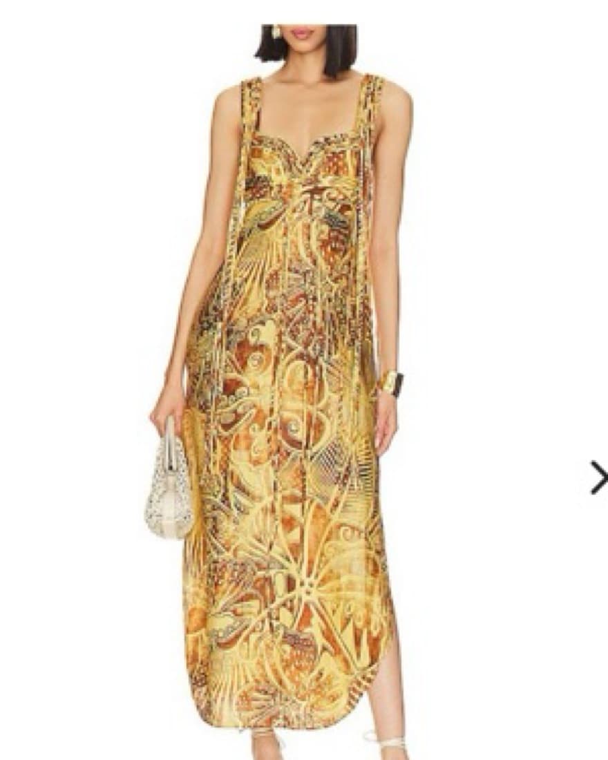 Alexis Zen Fringe Floral Linen Midi Dres - Image 1
