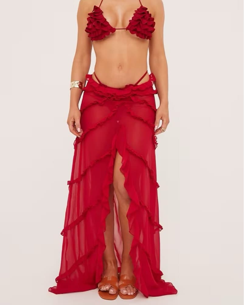 Red Sheer Maxi Skirt - Image 2