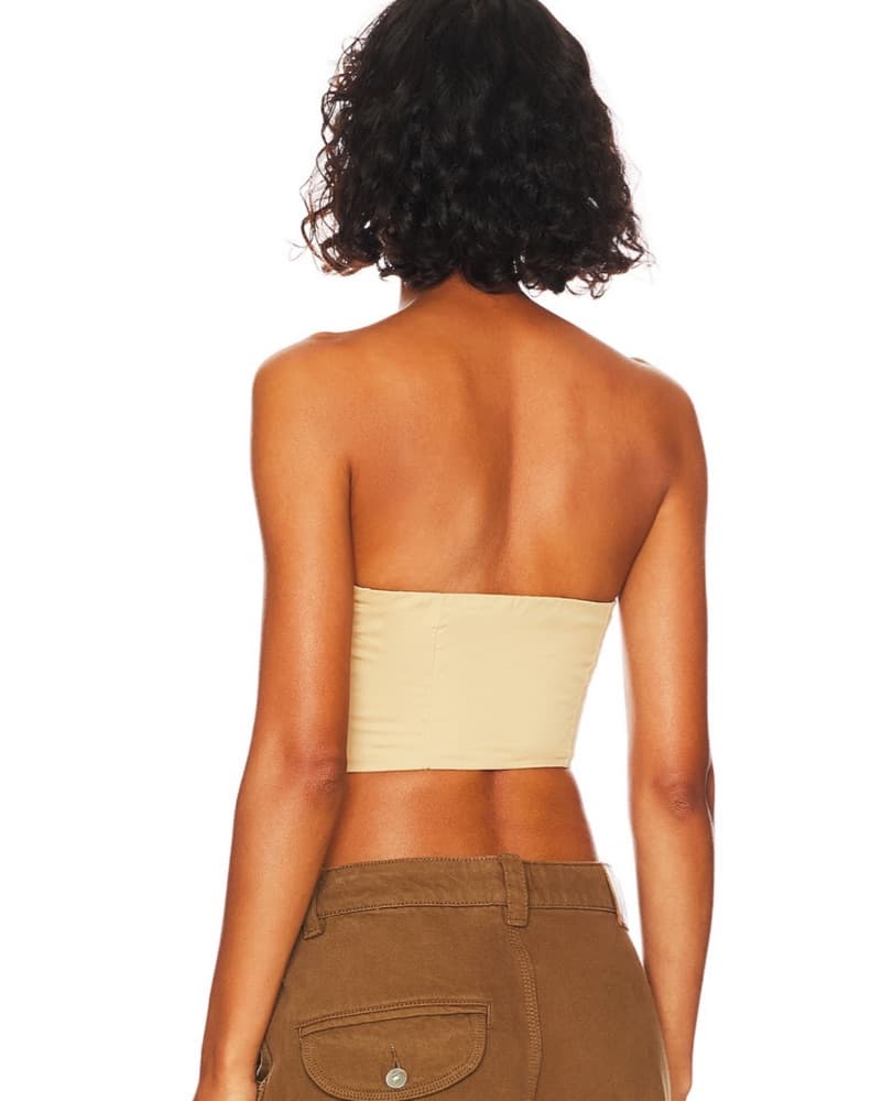 Ashlyn Lace Up Strapless Top In Beige - Image 3