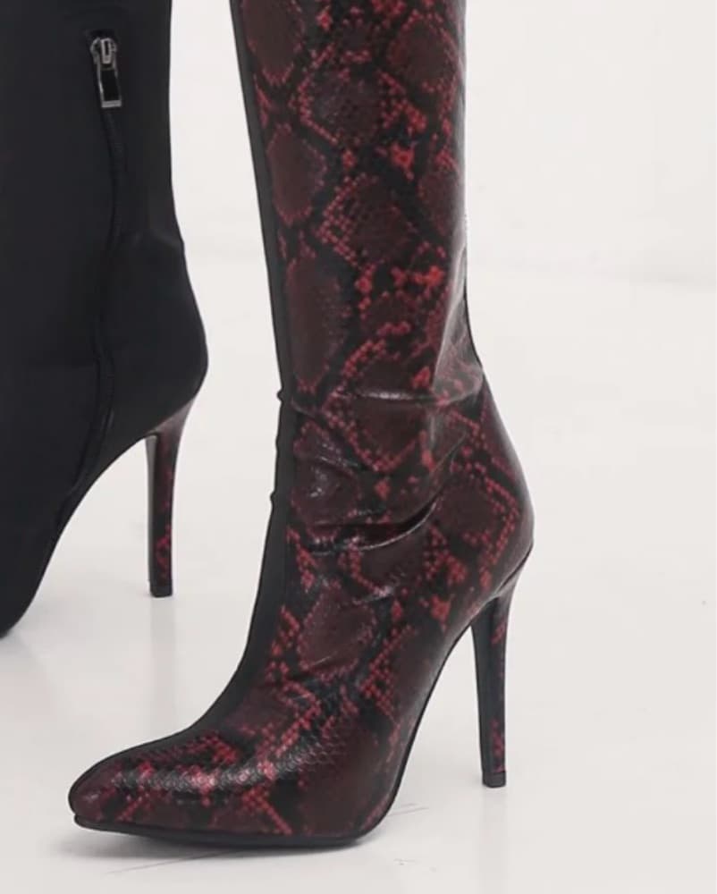 Aldo burgandy Snake Print High Boot   - Image 1