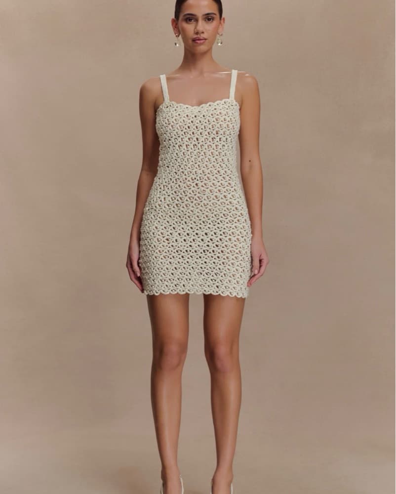 Hand Crochet Pearl Mini Dress - Image 2