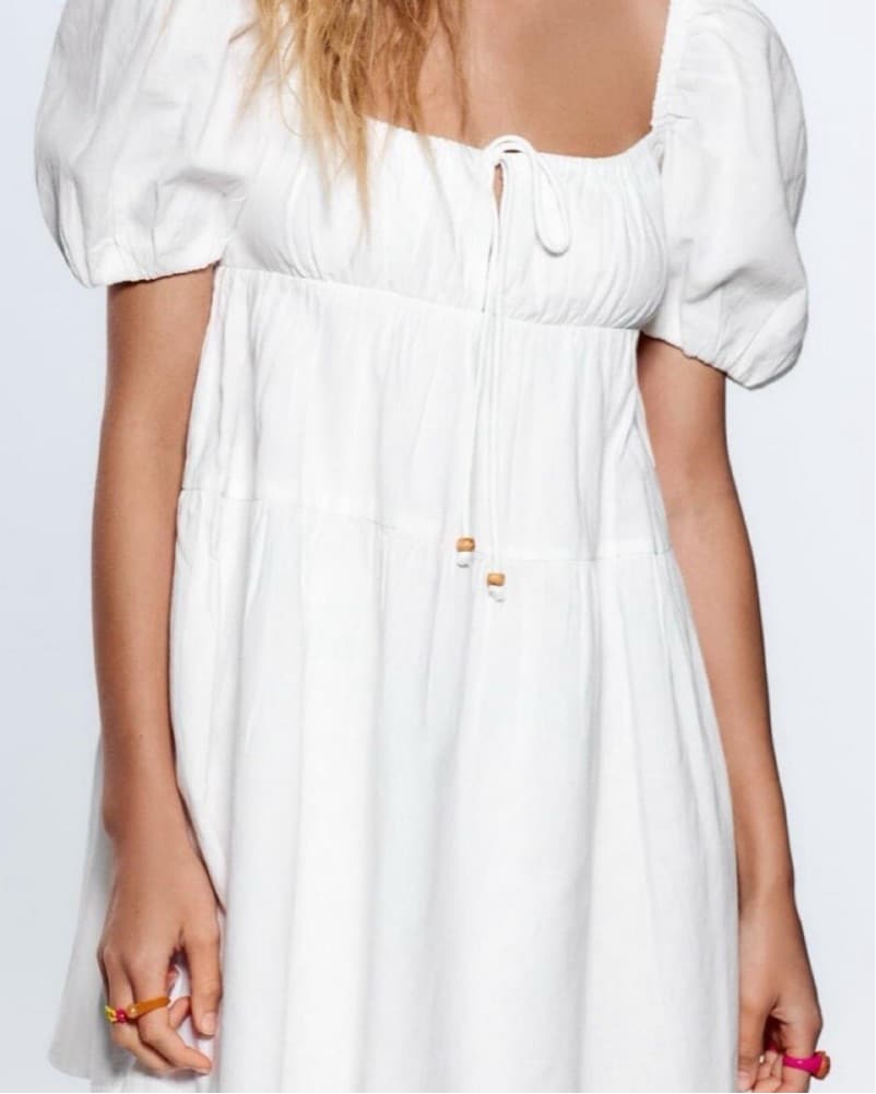 Zara Linen Puff Sleeved Dress - Image 4
