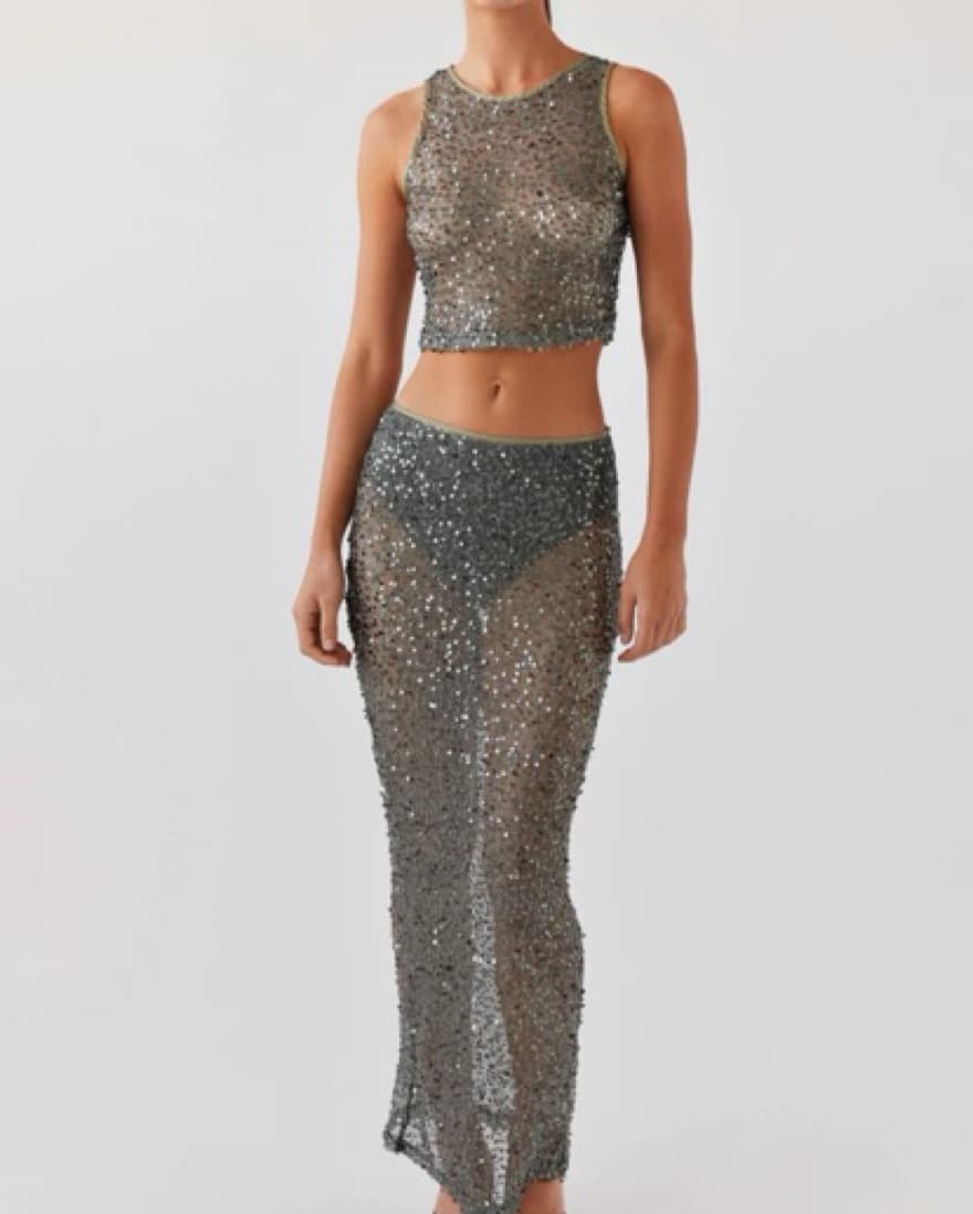 Sheer Sequin Set in Olive  - Image 1