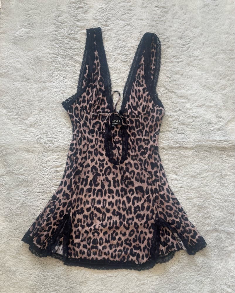 Indah Cheetah Mini Lace Slip Dress - Image 4
