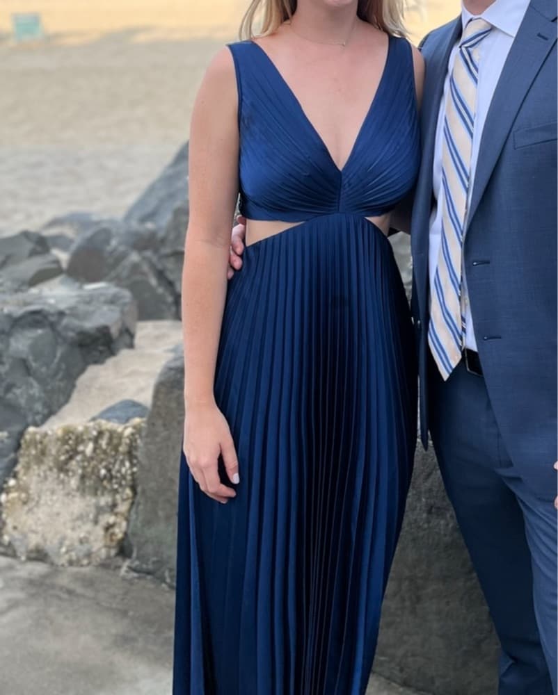 Navy Blue Satin Dress - Image 2