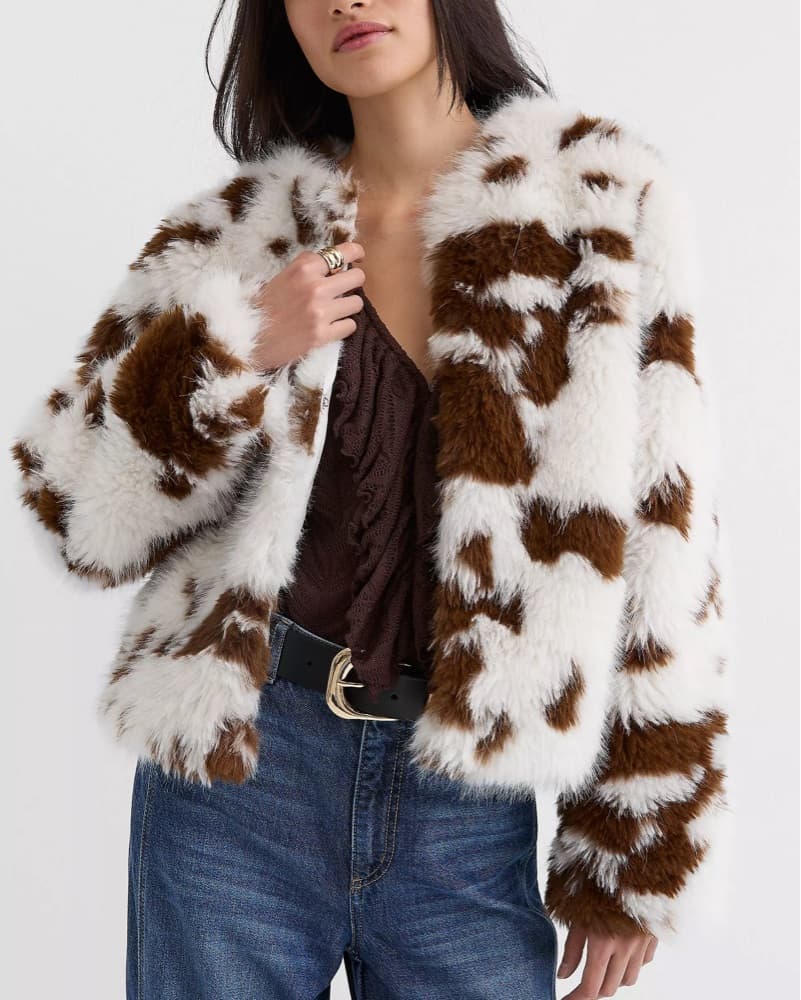 Cow Print Faux Fur Jacket - Image 2