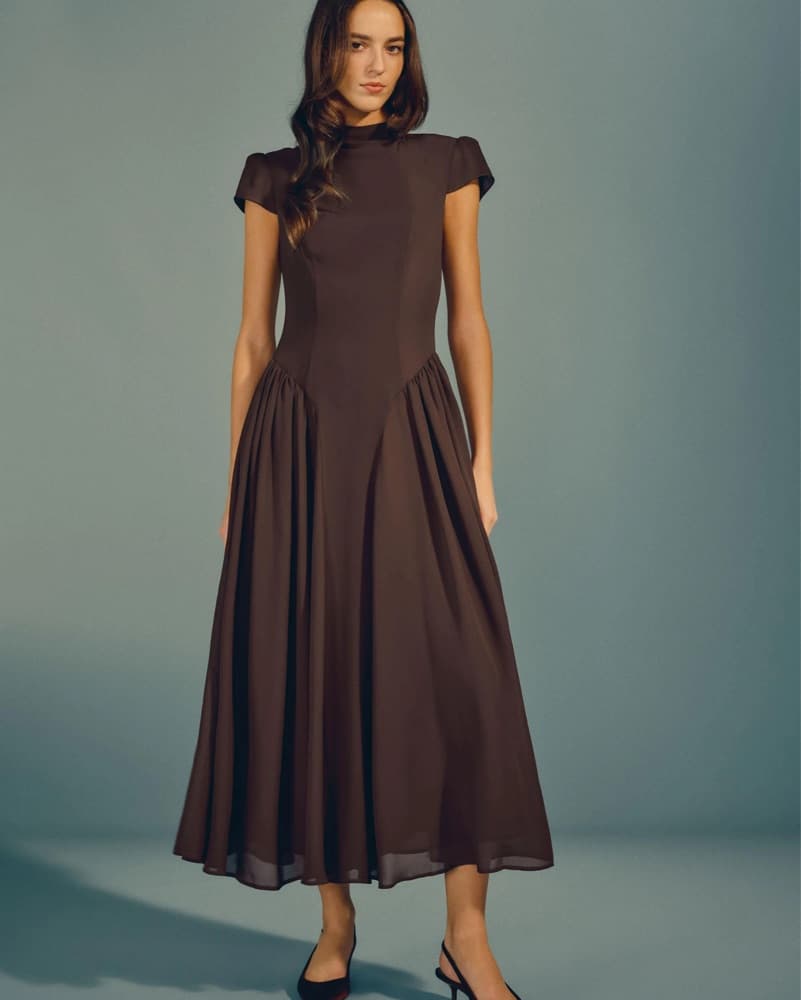Elegant Reformation Midi Dress in Brown - Image 3