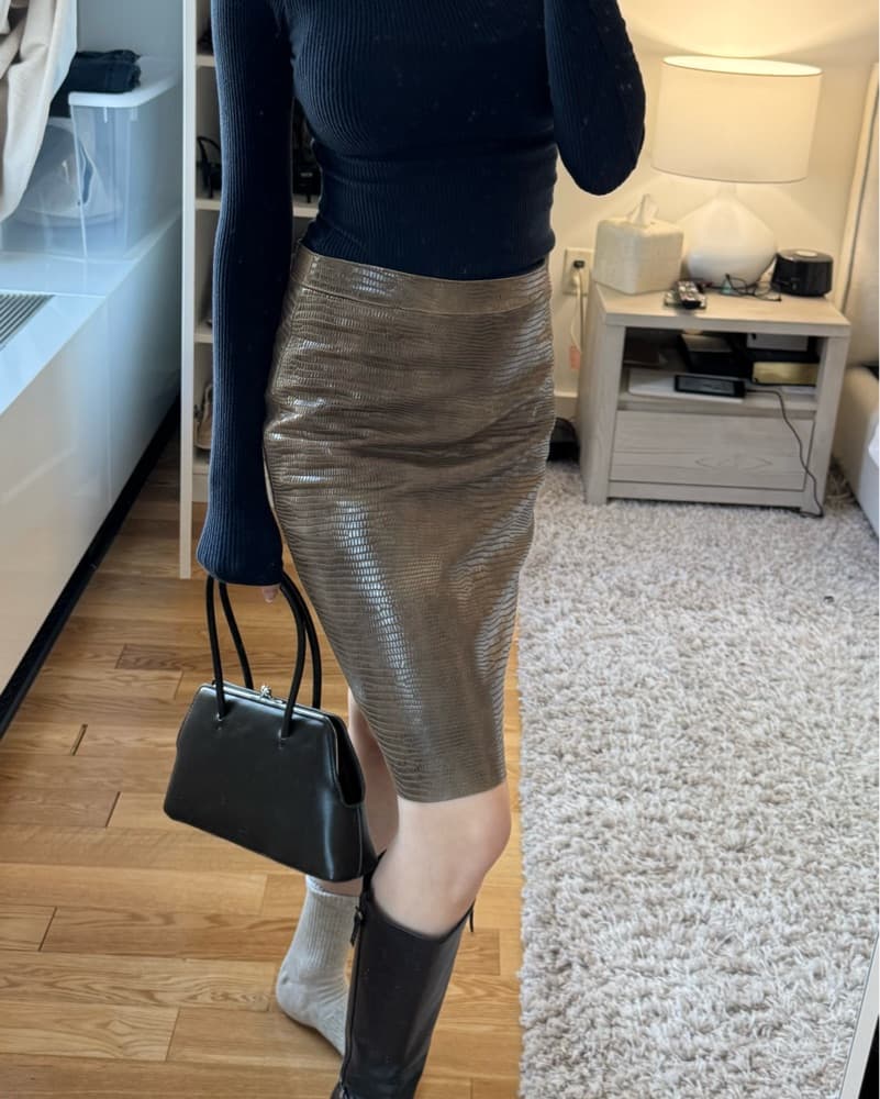  Tan Embossed Leather Skirt  - Image 3