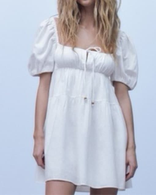 Zara Linen Puff Sleeved Dress - Image 2