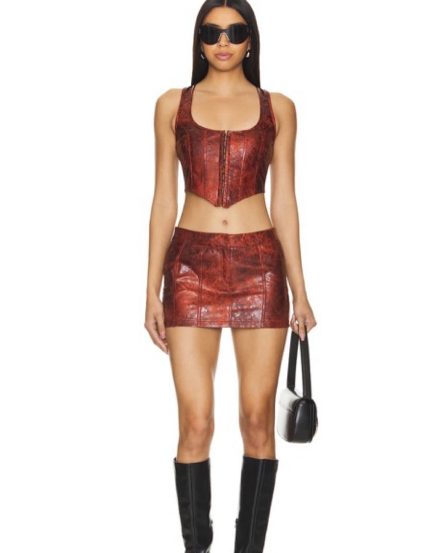 Superdown Faux Red Leather Mini Skirt - Image 3