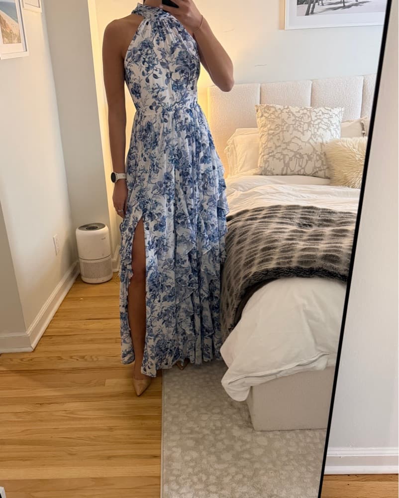  BHLDN Elegant Blue Floral Maxi Dress 4 - Image 1