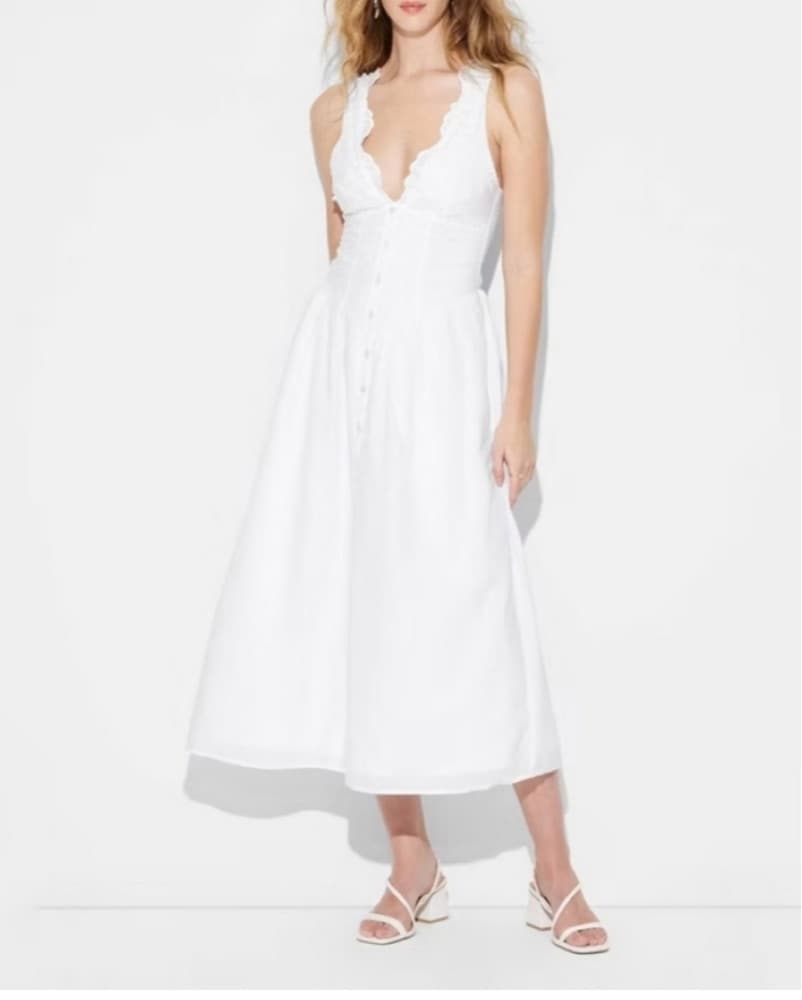 White Scallop Midi Dress - Image 1