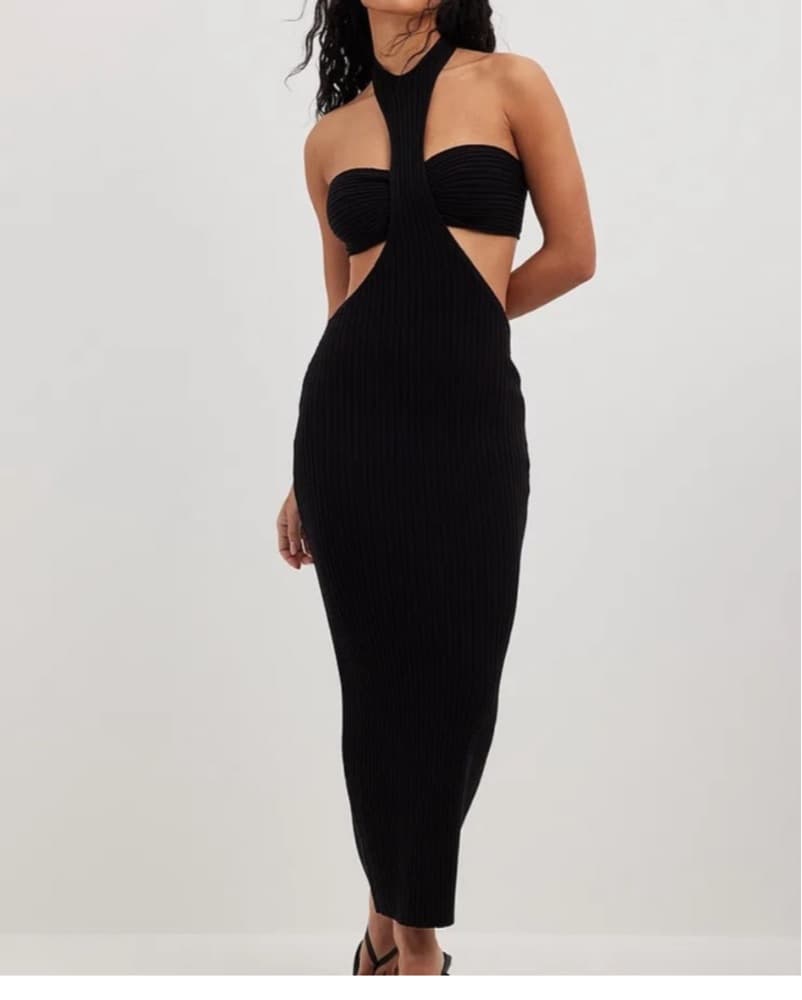 NA-KD Knit Cut Out Black Dress - Image 1