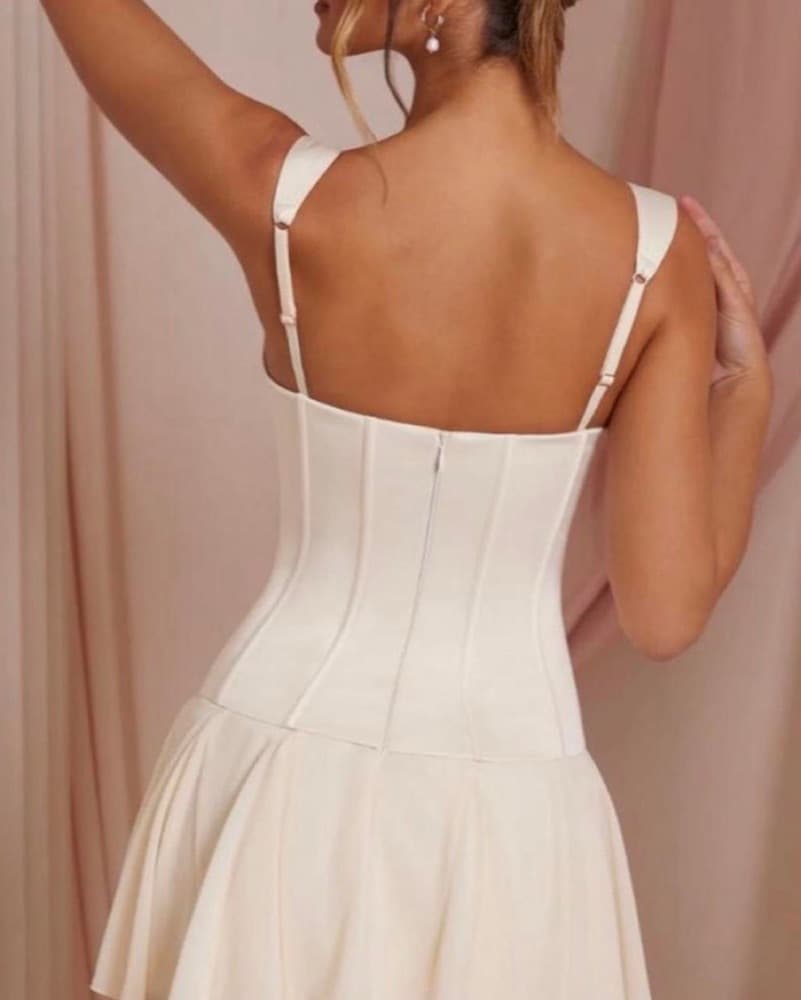 Oh Polly Lace Up Corset Mini Dress Ivory - Image 3