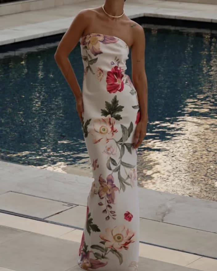 Meshki Strapless Floral Dress SMALL - Image 2