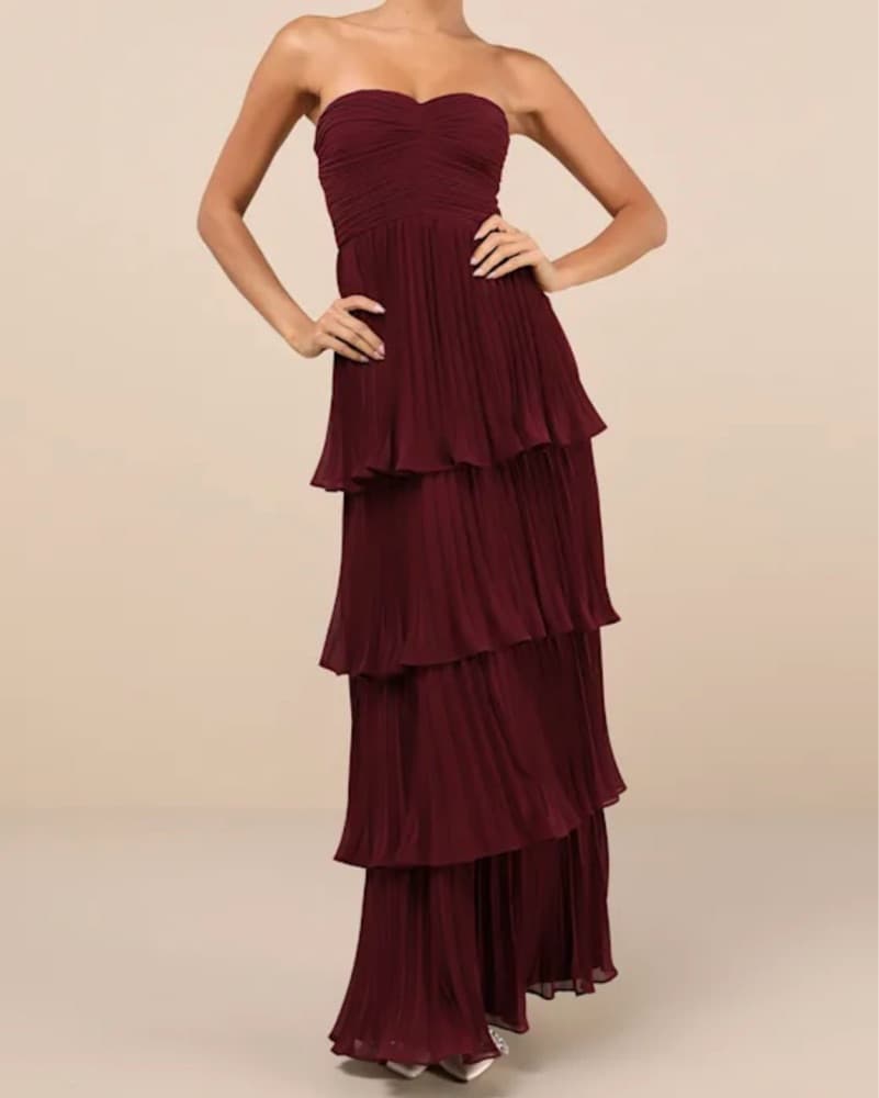LuLus Plum Purple Strapless Tiered Maxi  - Image 1
