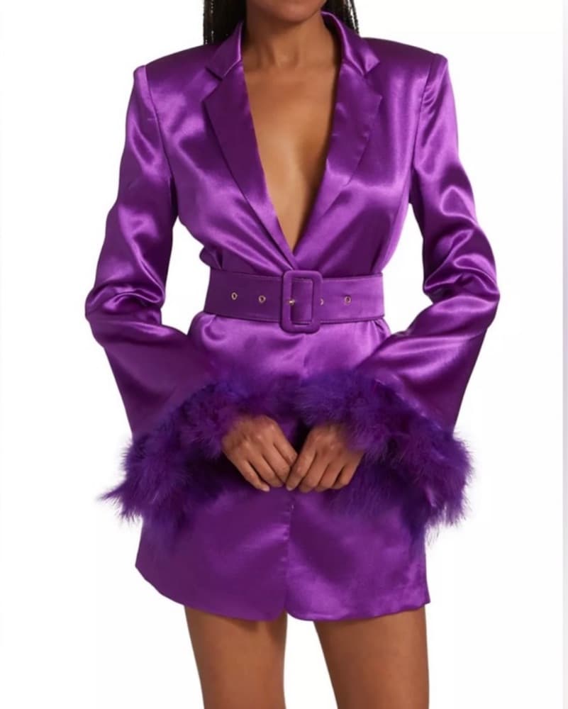 Vibrant Purple Feathered Blazer Dress - Image 1