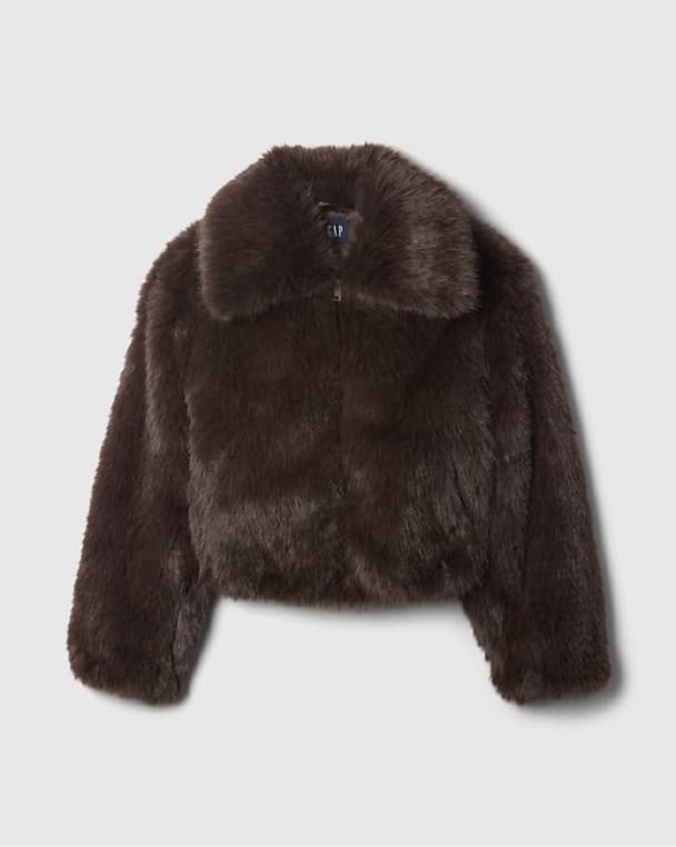 Gap Cropped Faux Fur Jacket (in Brown) - Image 5