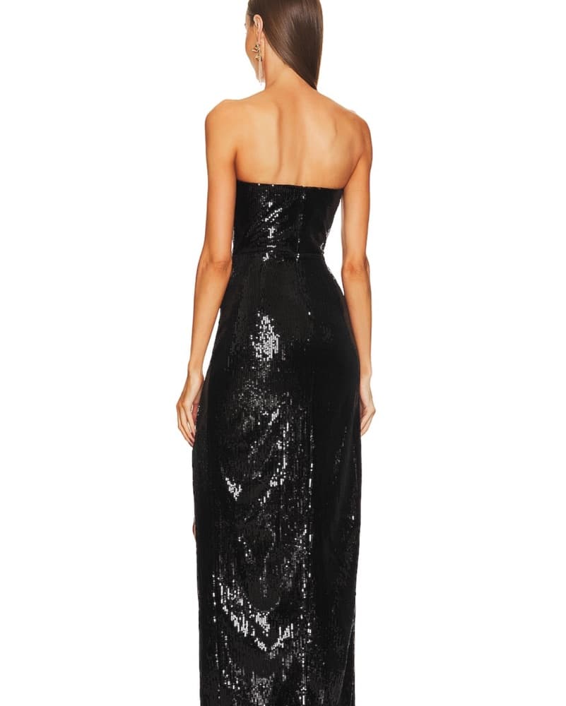 Michael Costello Black Sequin Strapless Maxi Dress - Image 2