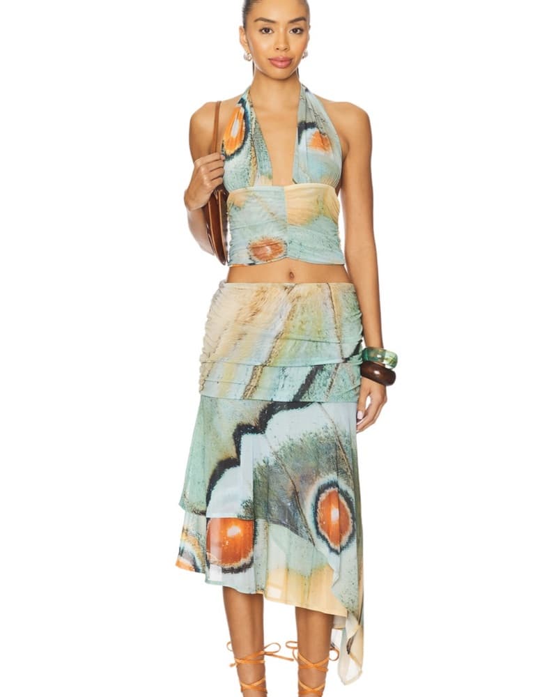 Vibrant Watercolor Printed Crop Top and Asymmetric Skirt Set - Image 1
