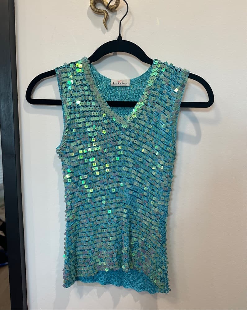 Vintage Sparkle Crochet Tank Top - Image 1