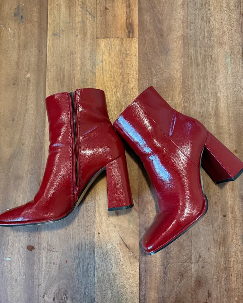 Red 3.5 Inch Heeled Boots - Image 1