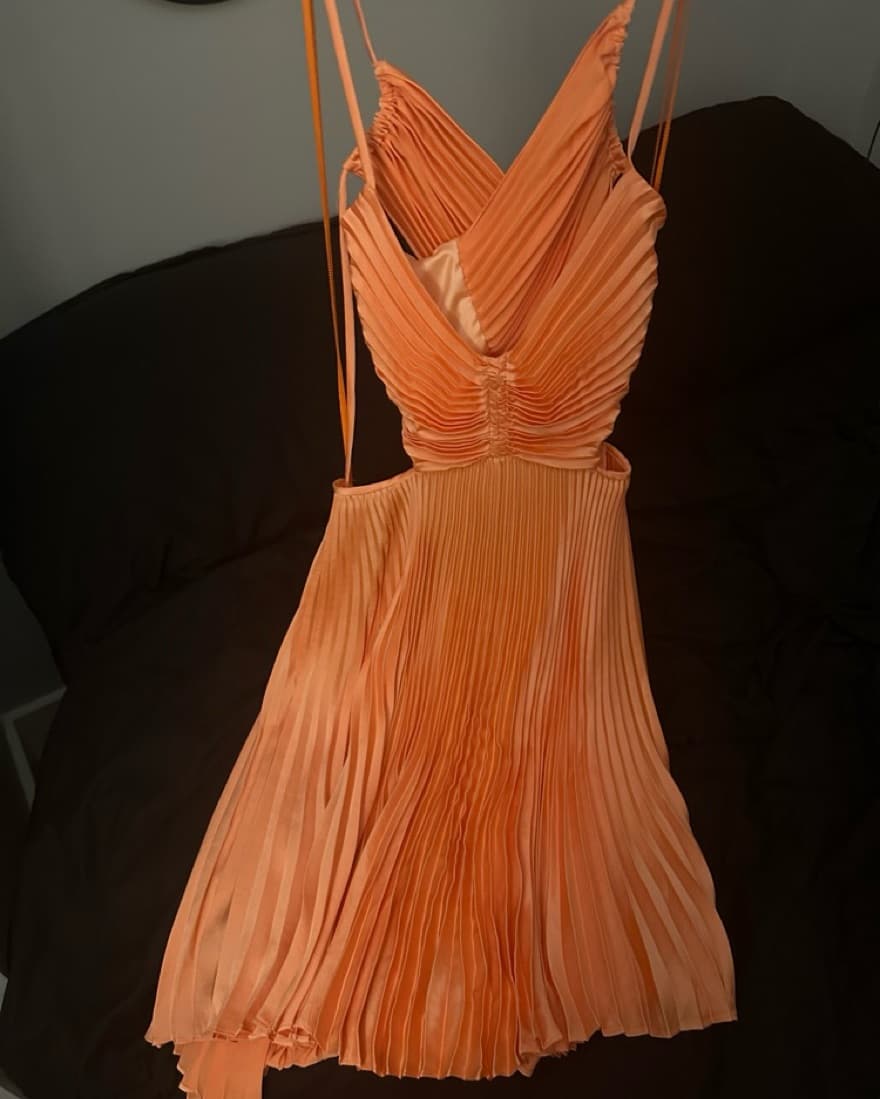 A.L.C. Orange Ari Pleated Mini Dress - Image 3