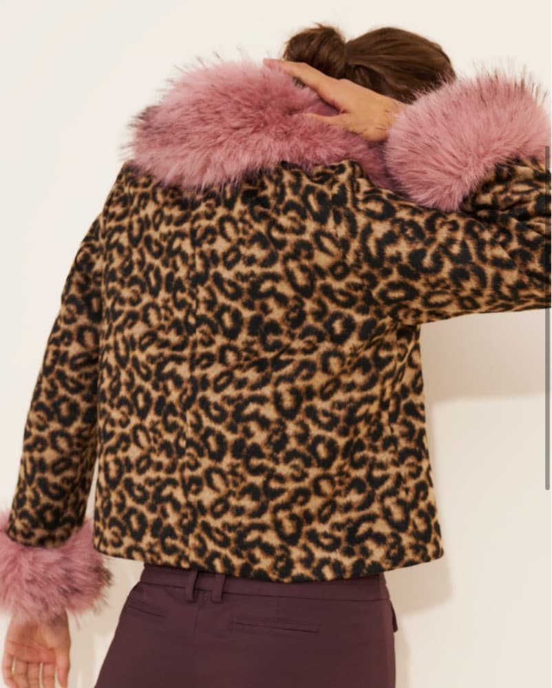 Leopard Print Jacket with Pink Fur Cuffs - Image 2