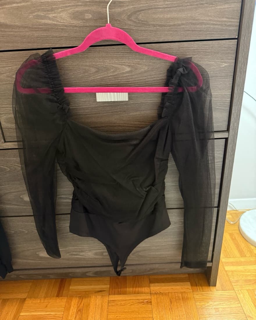Long Sleeve Sheer Sleeve Bodysuit - Image 2