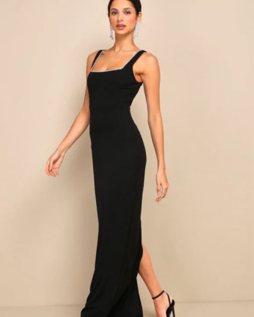  Black Rhinestone Backless Dress  - Image 2