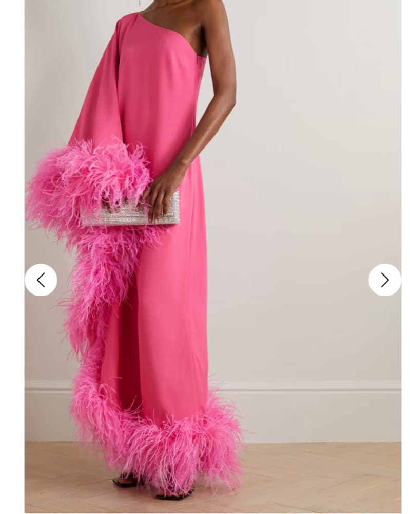 Vibrant Fuchsia Feathered One-Shoulder Gown - Image 1