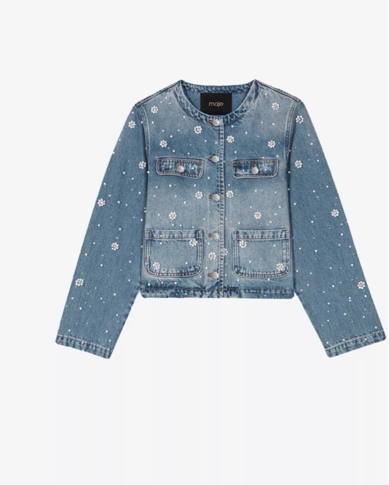 Maje Embellished faded-wash denim jacket - Image 1