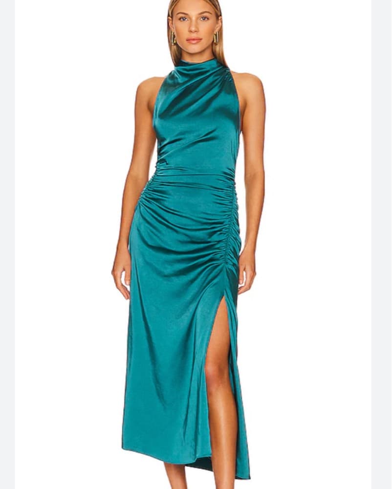 A.L.C. Inez Satin Halter Dress Emerald  - Image 1