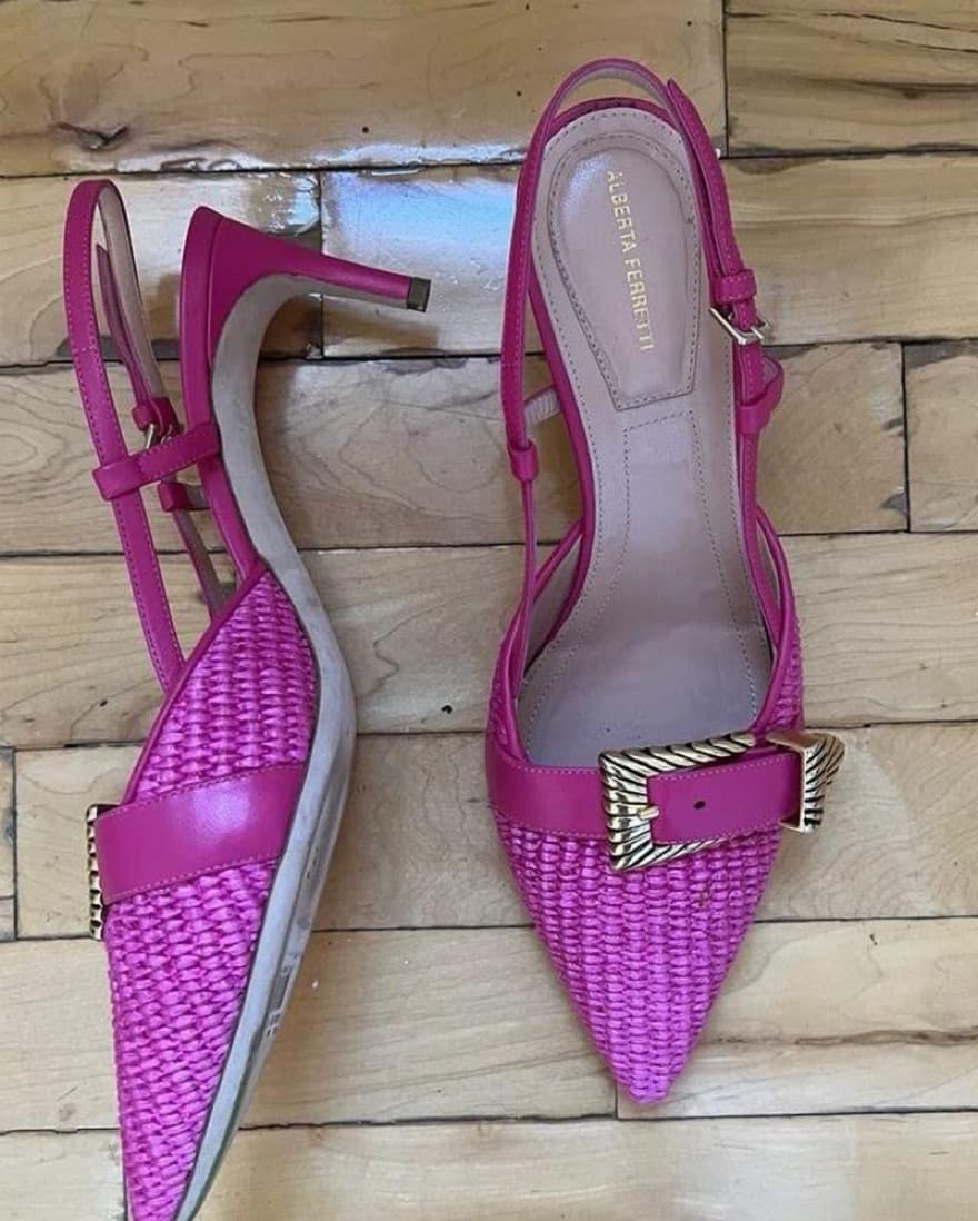 Alberta Ferretti Pink Buckle Kitten Heel - Image 4