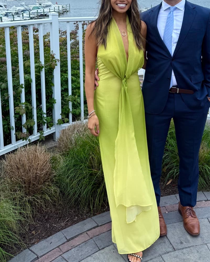 Chartreuse Halter Drape Maxi Dress - Image 5