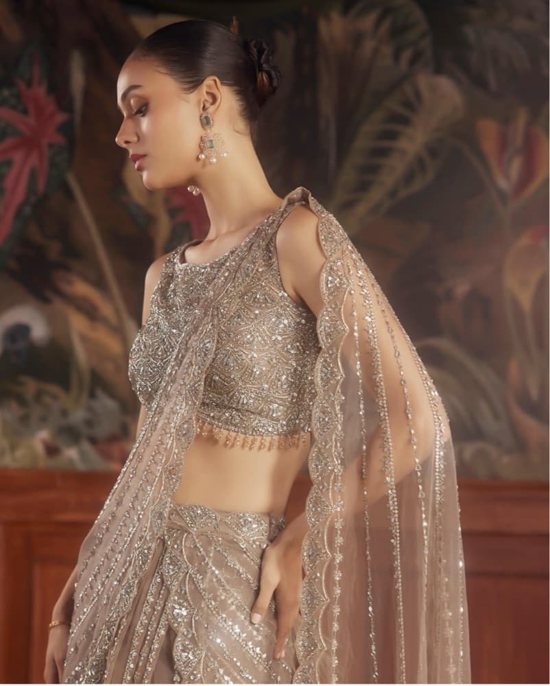 Indian Wedding - Sequin Pre Draped Saree - Image 2