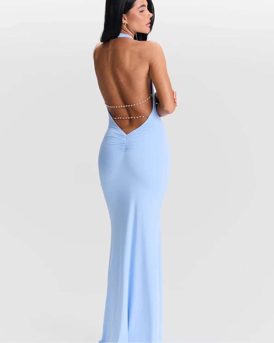 Light Blue Backless Halter Gown - Image 4